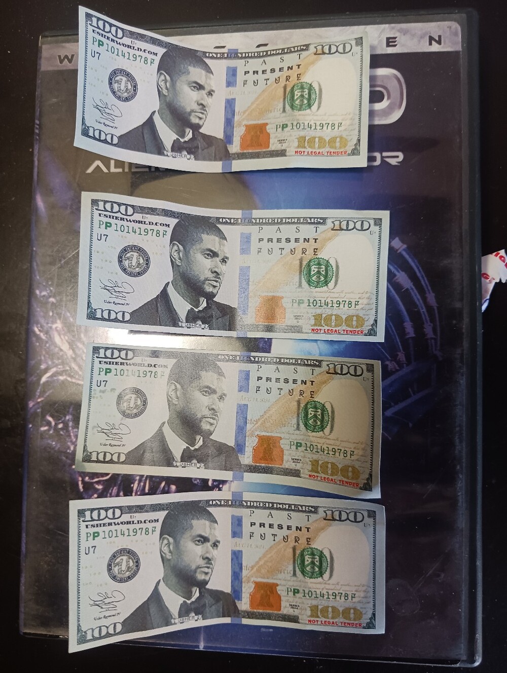Usher Bucks $100 mini Bills LOT of 4 Vegas MGM Past Present Future Show